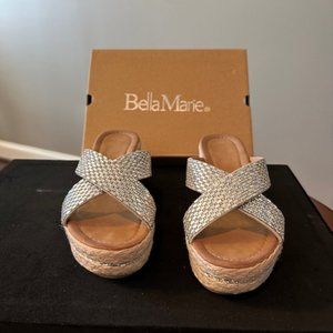 BELLA MARIE SILVER RHINESTONE  CRISS-CROSS ESPADRILLE SANDALS.
